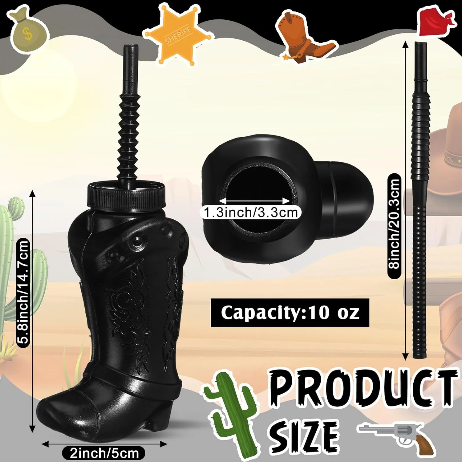 and Rodeo Party Decorations (Black,White) Hoolerry 12 Pcs 10 oz Plastic Cowboy Boot Cups with Straws and Lids Plastic Cowboy Cups bed milk for Western Themed Party Supplies 