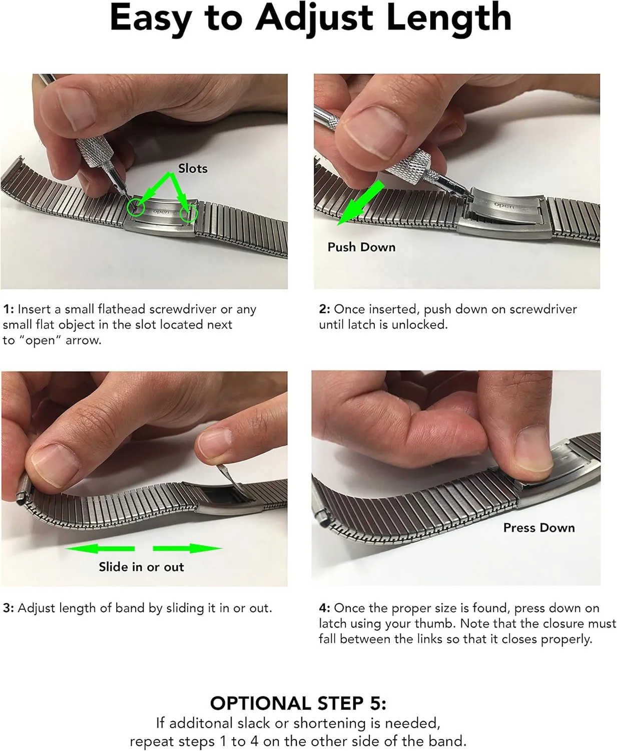 and Silver/Gold Tone - 12mm, 13mm, 14mm Bandini Stainless Steel Stretch Watch rote Semitic insure sculpture Band, Straight End, Metal Expansion Strap, Adjustable Length - Silver, Gold 