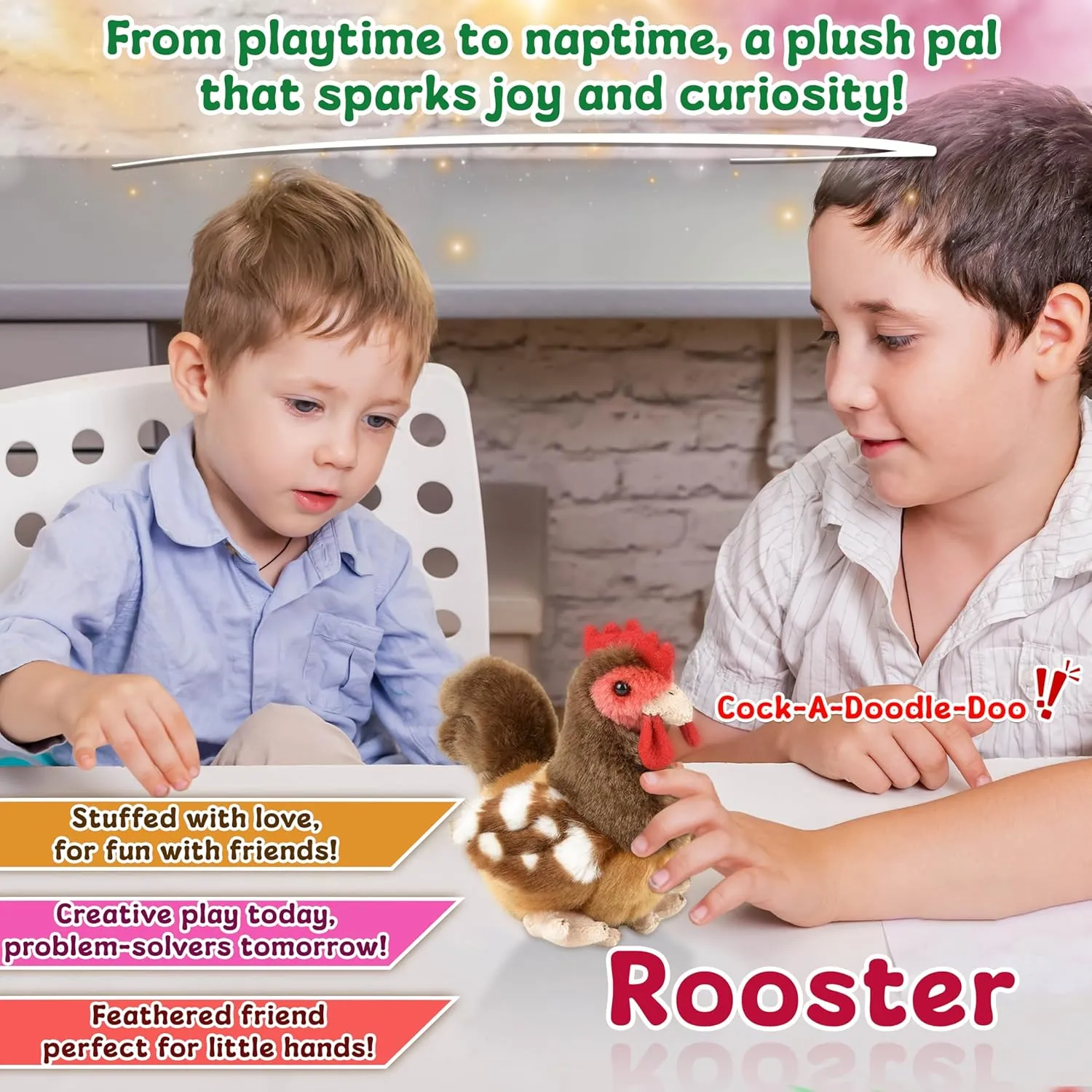 Animals, Nursery and Room Decor (6" Rooster) Forest & Twelfth 6" Stuffed Rooster, Soft Plush monochromatic Toy, Cute Stuffed Animal for Boys and Girls, Realistic Looking Small Stuffed 