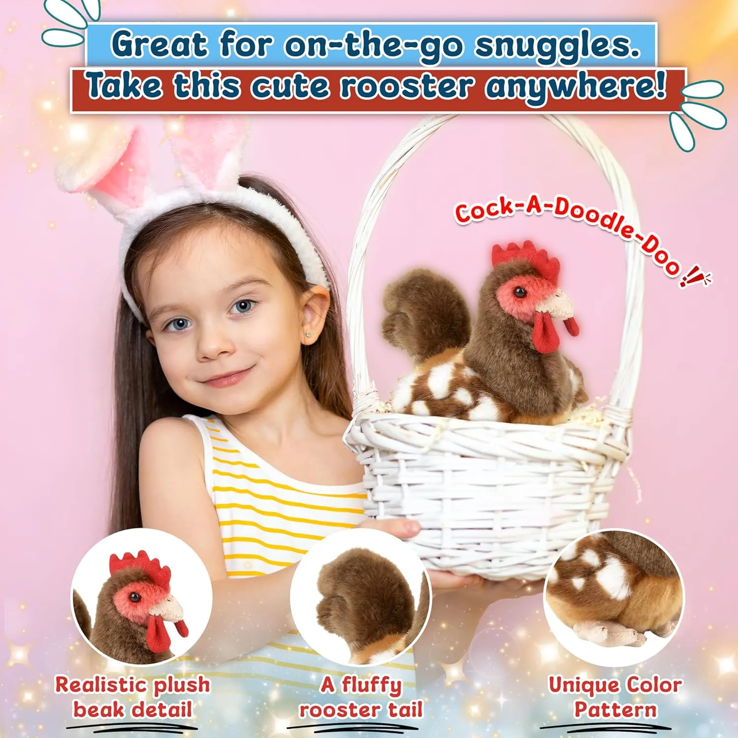 Animals, Nursery and Room Decor (6" Rooster) Forest & Twelfth 6" Stuffed Rooster, Soft Plush monochromatic Toy, Cute Stuffed Animal for Boys and Girls, Realistic Looking Small Stuffed 