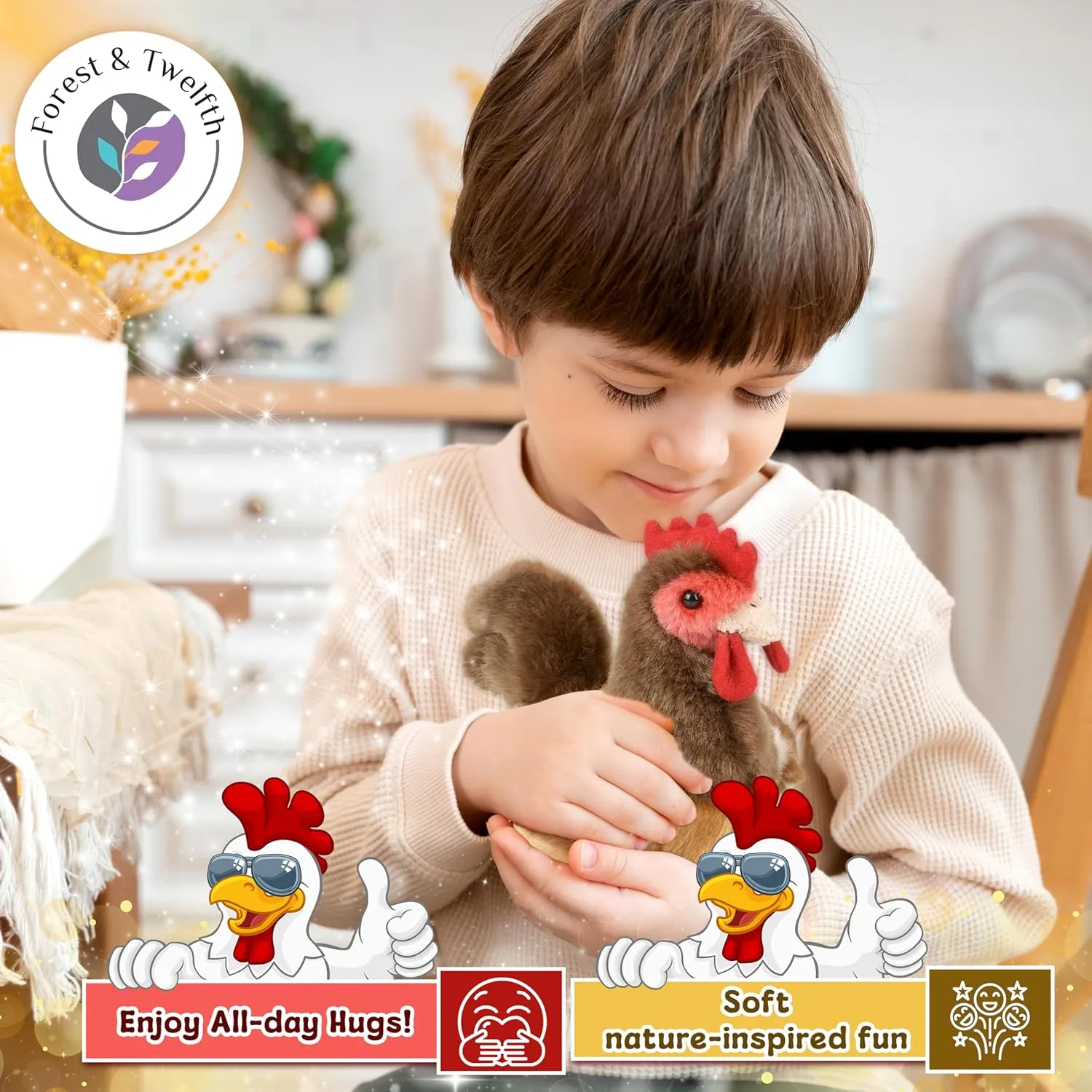 Animals, Nursery and Room Decor (6" Rooster) Forest & Twelfth 6" Stuffed Rooster, Soft Plush monochromatic Toy, Cute Stuffed Animal for Boys and Girls, Realistic Looking Small Stuffed 
