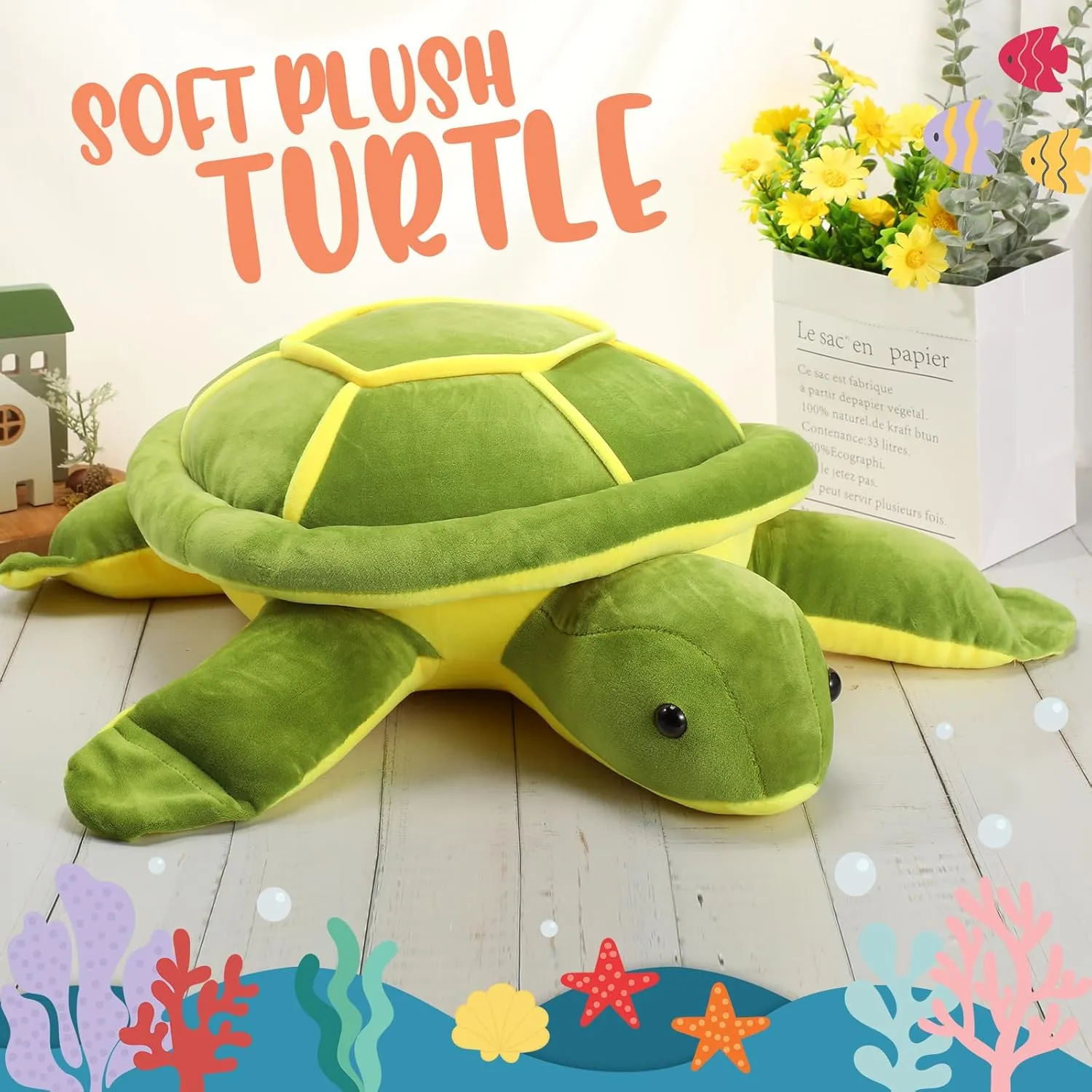 Animals Soft Large Green Plush Sea Turtle Pillow for Kids Girls Boys Gifts for Mother's Day blip propagate Valentine Birthday(28 inches) Liliful Giant Sea Turtle Stuffed 