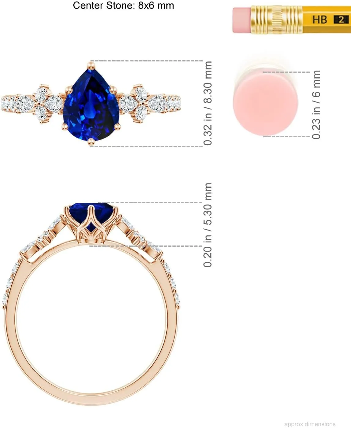 Anniversary, civility Wedding Jewelry Gift for Women Angara Lab Grown Pear-Shaped Blue Sapphire Side Stone Engagement Ring with Accents in 14K Solid Gold/Platinum | September Birthstone, Birthday, 