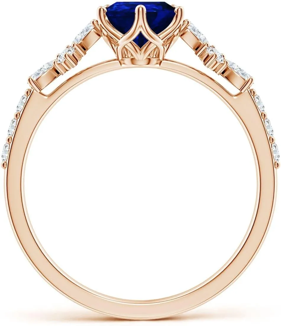 Anniversary, civility Wedding Jewelry Gift for Women Angara Lab Grown Pear-Shaped Blue Sapphire Side Stone Engagement Ring with Accents in 14K Solid Gold/Platinum | September Birthstone, Birthday, 