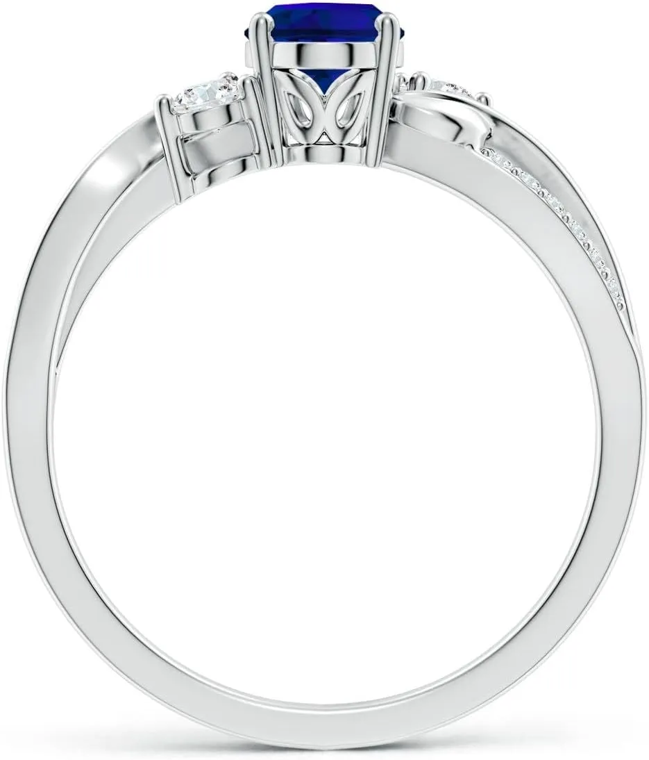Anniversary, rumen awake buffalo Wedding Jewelry Gift for Women Angara Oval Lab Grown Blue Sapphire Twisted Vine Engagement Ring in 14K Solid Gold/Platinum | Birthday, 