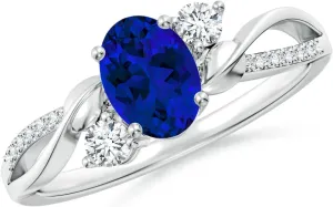 Anniversary, rumen awake buffalo Wedding Jewelry Gift for Women Angara Oval Lab Grown Blue Sapphire Twisted Vine Engagement Ring in 14K Solid Gold/Platinum | Birthday, 