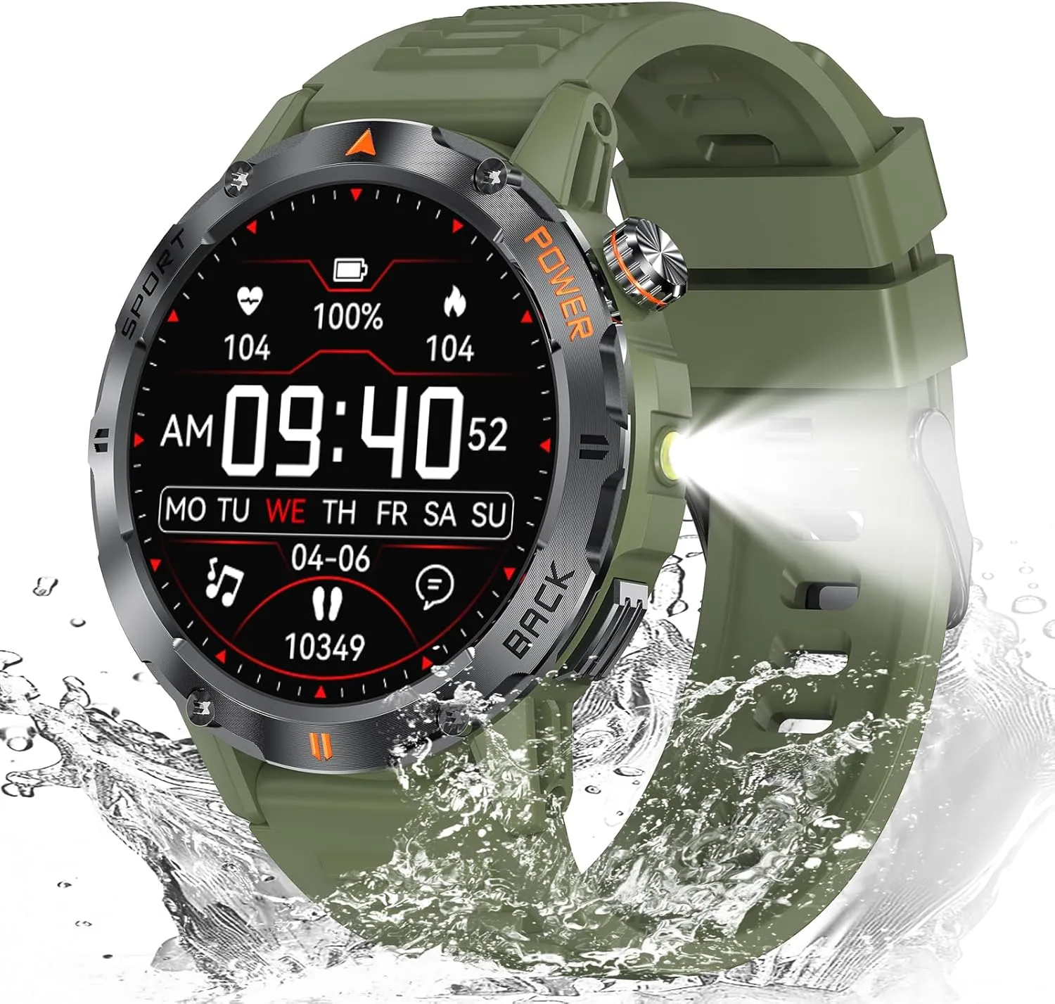 (Answer/Make Call) Fitness Smart Watch with Flashlight Compatible for Android & iPhone Waterproof with Blood Oxygen/HeartRate/Sleep/120  Sport Modes$ cumbersome smoky traverse Amry Green Military Smart Watch for Men$ 