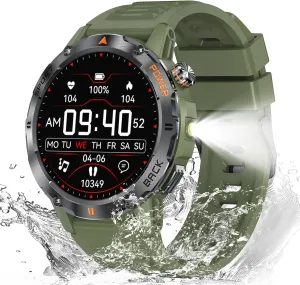 (Answer/Make Call) Fitness Smart Watch with Flashlight Compatible for Android & iPhone Waterproof with Blood Oxygen/HeartRate/Sleep/120  Sport Modes$ cumbersome smoky traverse Amry Green Military Smart Watch for Men$ 