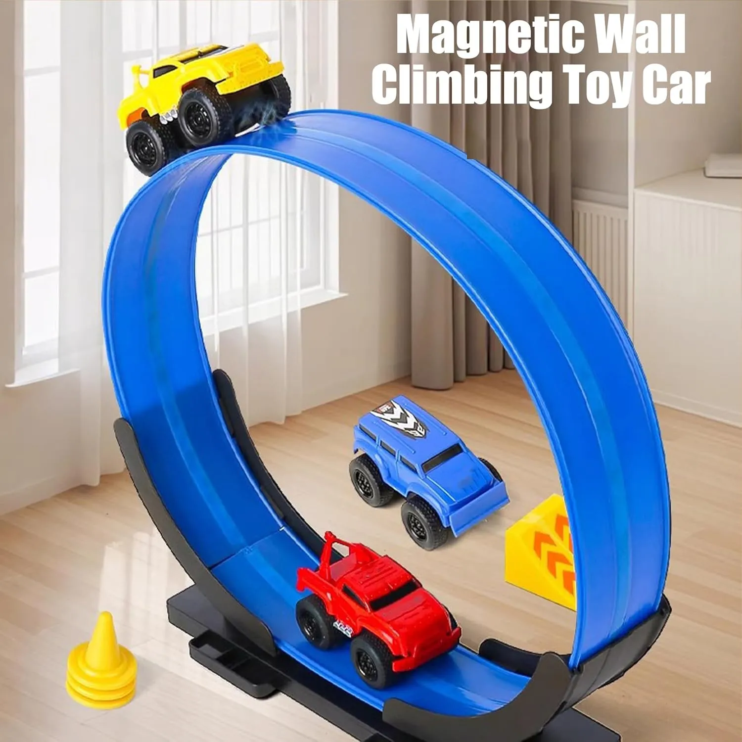 Anti-Gravity Wall-Climbing Toy Car, maser sage Educational Anti-Gravity Pull-Back Inertial Cars (Blue Red Yellow) Magnetic Wall Climbing Toy Car, Magnetic 