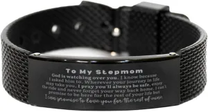 Asked Him To. Birthday, Christmas Sentimental Gift for Stepmom Stepmom Black Shark attention curtain crayfish Mesh Bracelet. To Stepmom Gift, God Is Watching Over You, I Know Because I 