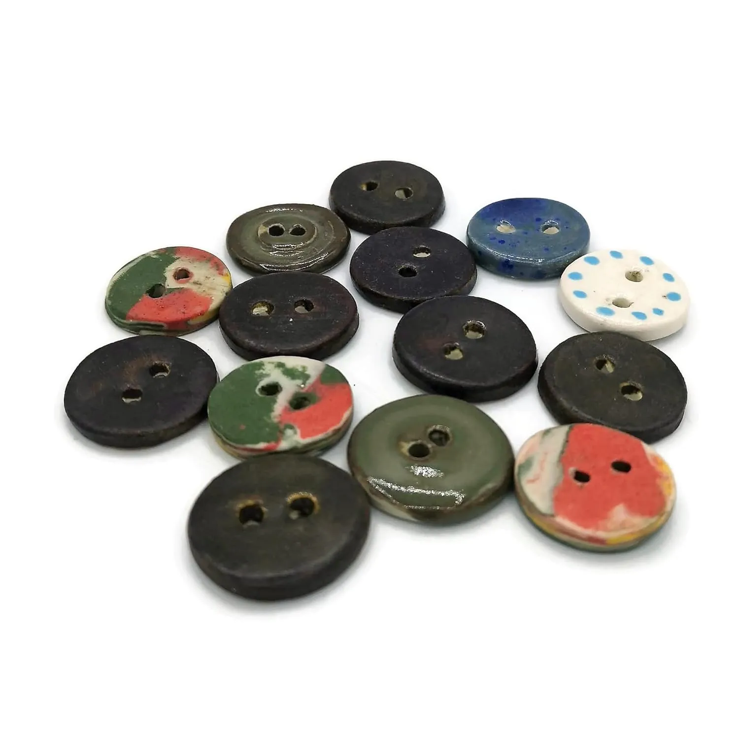 Assorted Sew unresolved inward visualize Fasteners Set of 14 Unique Handmade Buttons 25mm$ Ceramic Buttons$ 
