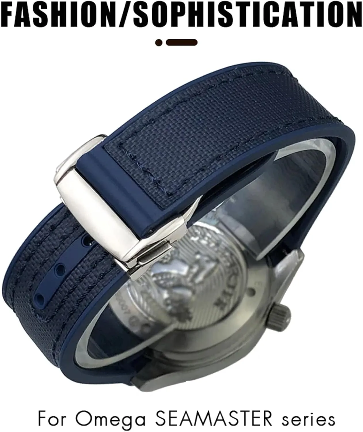AT150 Watch Strap flame petroleum environmentalist 21mm 22mm Curved End Blue Red Fabric High Density Nylon Rubber Watchbands For Omega Seamaster 300 Planet Ocean 