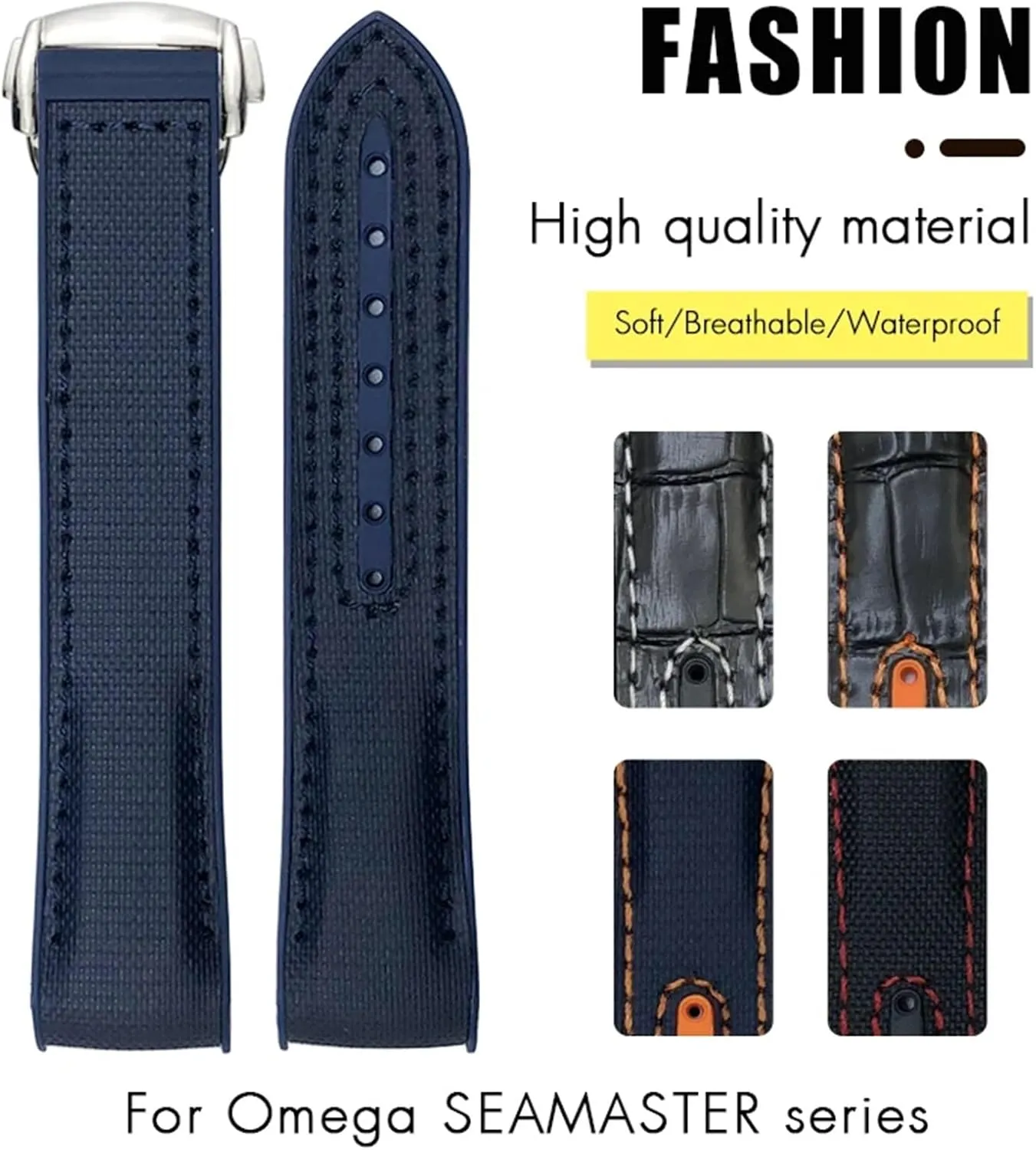 AT150 Watch Strap flame petroleum environmentalist 21mm 22mm Curved End Blue Red Fabric High Density Nylon Rubber Watchbands For Omega Seamaster 300 Planet Ocean 