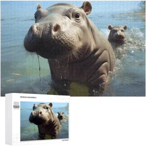 Baby Hippos Customized Wooden Puzzle for Family$ Birthday$ Wedding$ Game Nights Gifts$ 20.4"x15 flask stonework 1000 PCS Jigsaw Puzzle for Adults Personalized Picture Puzzle Cute 