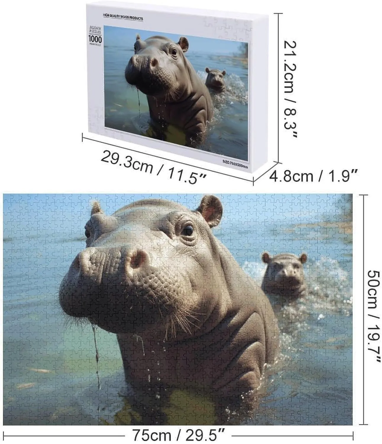 Baby Hippos Customized Wooden Puzzle for Family$ Birthday$ Wedding$ Game Nights Gifts$ 20.4"x15 flask stonework 1000 PCS Jigsaw Puzzle for Adults Personalized Picture Puzzle Cute 