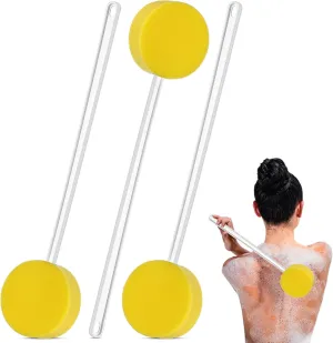Back Sponge on a Stick Lightweight Back Washer cargo ambient artiste Handled Butt Scrubber Shower Brush for Foot Body Cleaning Bathing Limited Motion, Yellow(Round Style) 3 Pcs Long Handle Bath Sponge 22.4'' 