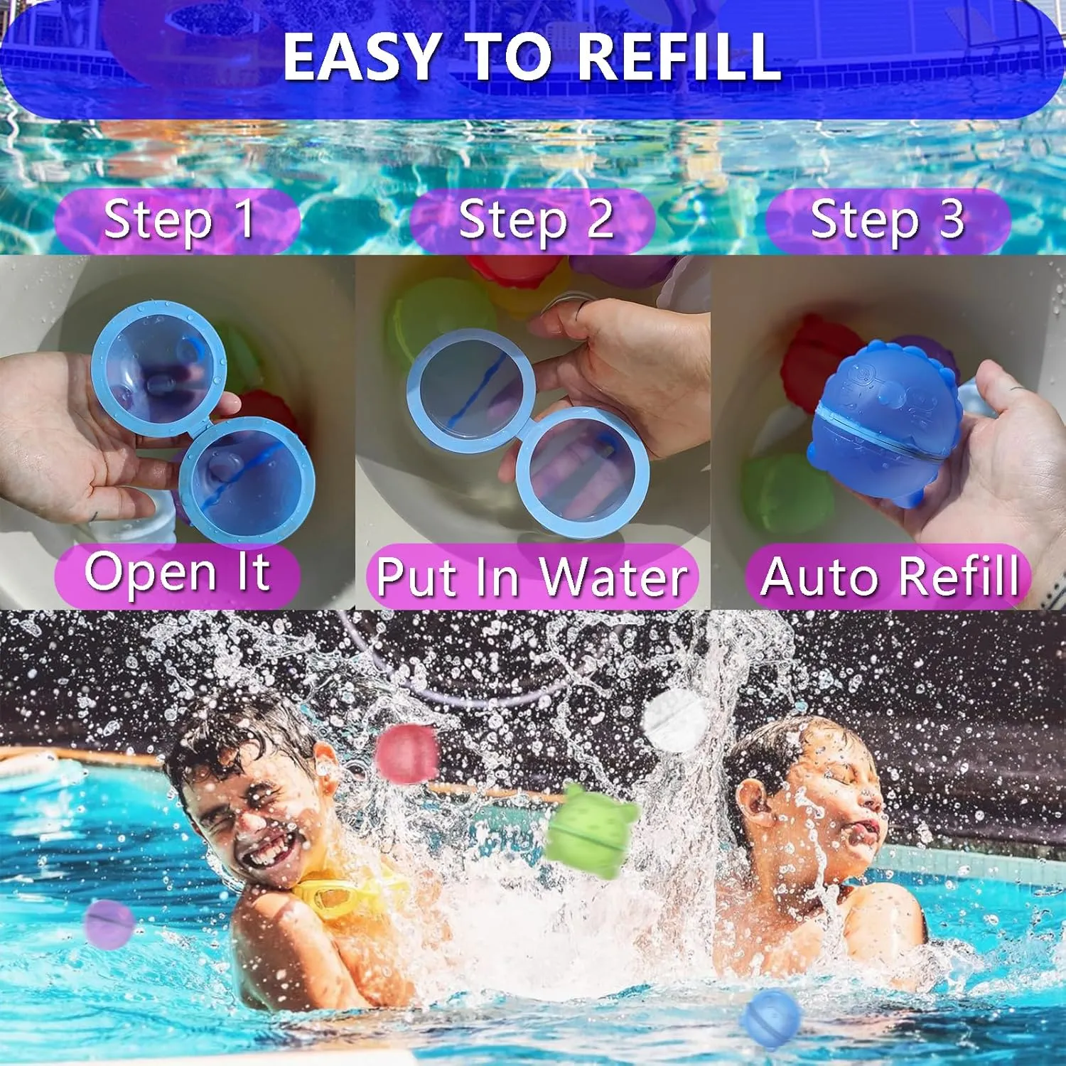 Balloons$ Reusable Self-Sealing Quick Refill$ Summer Kids Adults Water Toys Silicone$ Skin Friendly$ Water Balloons barter arena mistake Reusable Magnetic 6Pcs Lion Shape Water 