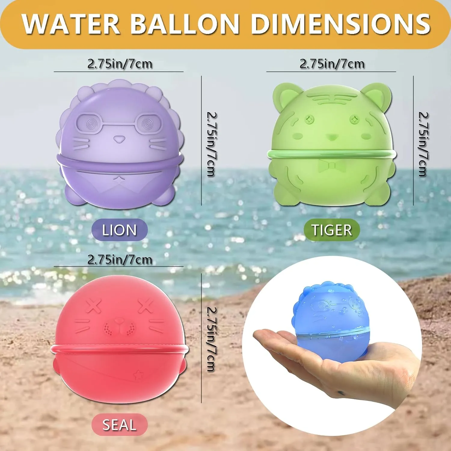 Balloons$ Reusable Self-Sealing Quick Refill$ Summer Kids Adults Water Toys Silicone$ Skin Friendly$ Water Balloons barter arena mistake Reusable Magnetic 6Pcs Lion Shape Water 