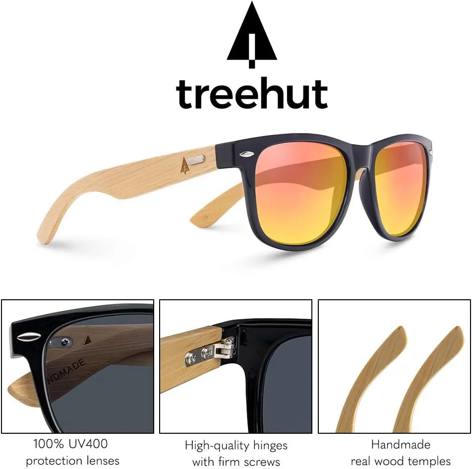 Bamboo Sunglasses Temples Classic track Retro Square Wood Sunglasses Treehut Wooden 