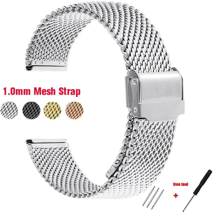 Band For 18/20/22/24mm Universal Milanese Stainless Steel Strap crime Wrist Belt Bracelet 1.0mm Mesh Watch 