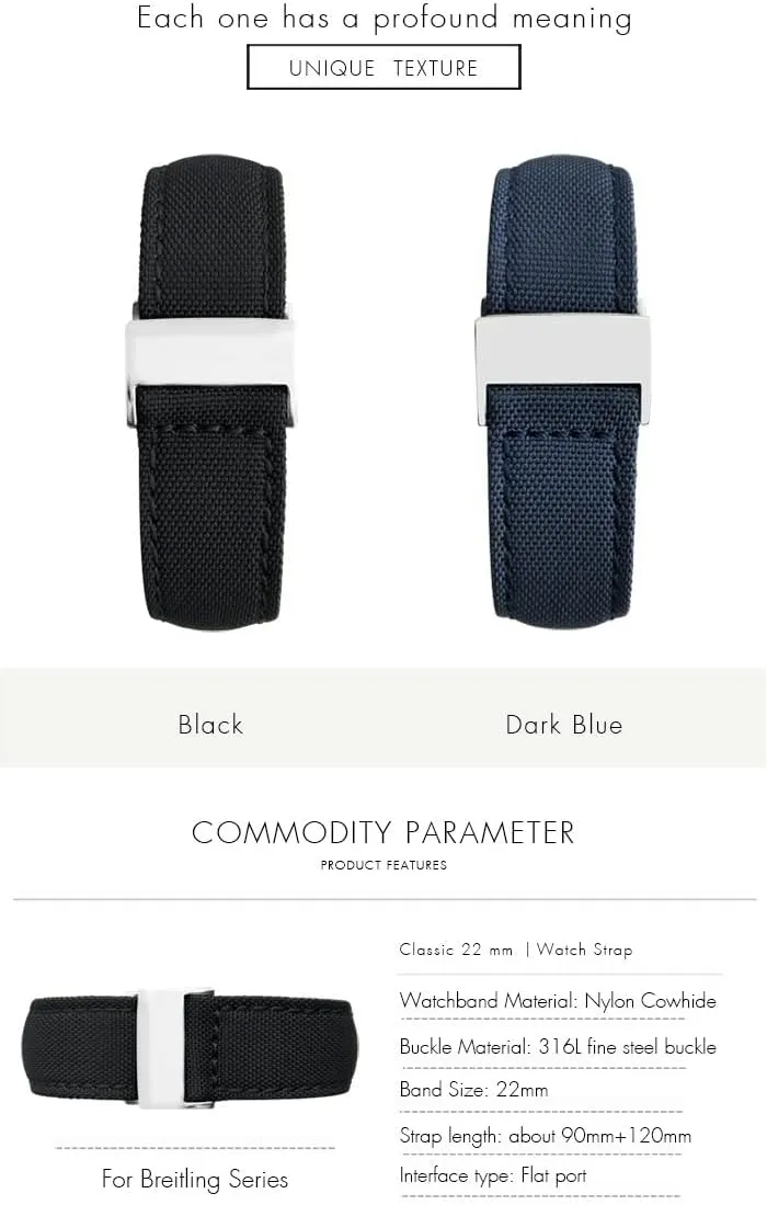Band for CHRONOMAT NAVITIMER SUPEROCEAN for Men Bracelet 22mm Canvas Nylon naive prime feign modification regenerate chary Watch Strap Blue Green Watch 