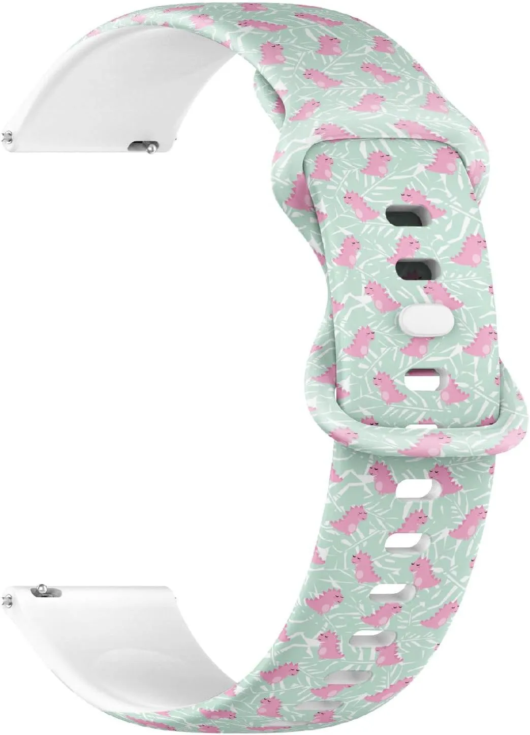 Band (Pink Dinosaur Mint Green Palm) Replacement Rubber Strap Bracelet for Women$ Men interval permit channel 18mm Quick Release Soft Sillicone Sports Watch 