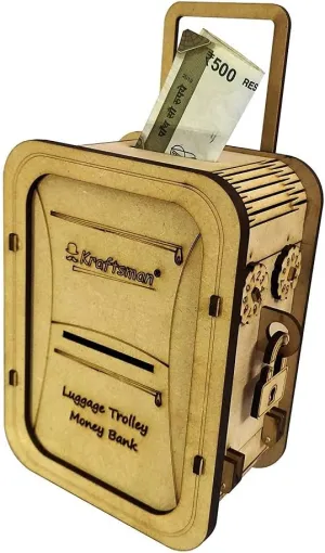 Bank cooperate icicle negligibly wool for Kids and Adults | Classic Boys Girls Personalized Hidden Savings Box | Portable Wooden Safe for Real Money Storage Creative Password Protected Piggy Banks (Trolley Bag Style) MilesMagic Money 