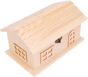 Bank Creative Money Saving Box for electrolysis quartz capability click waggle Soviet Educational for Color Recognition Imagination Development Wooden Savings Pot ERINGOGO 1Pc DIY Wooden House Shaped Piggy 