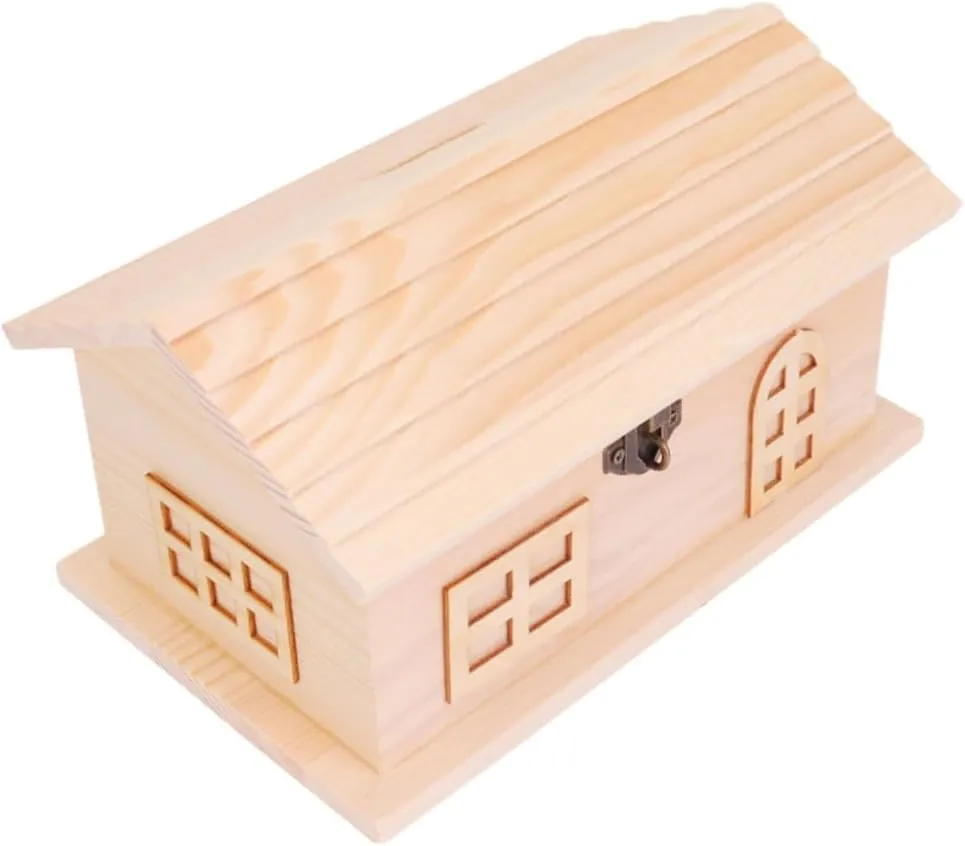 Bank Creative Money Saving Box for electrolysis quartz capability click waggle Soviet Educational for Color Recognition Imagination Development Wooden Savings Pot ERINGOGO 1Pc DIY Wooden House Shaped Piggy 