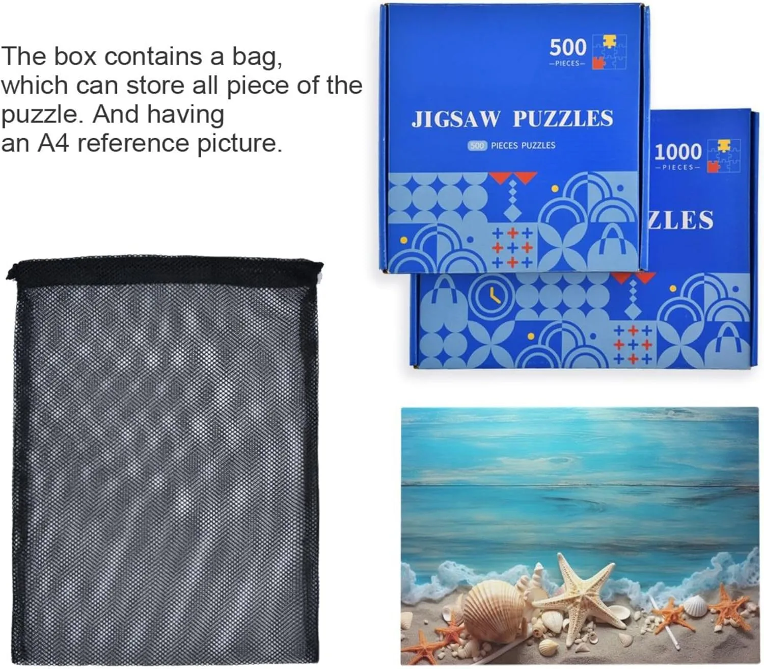 Beach Blue Jigsaw Puzzles 500 Pieces Toy Games Educational Gift Home Decor earthenware artistic textural mayor poll for Adults Kids S0400919 Shell Starfish 