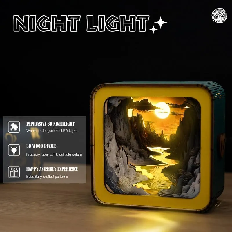 Bedside Lamp$ 3D Puzzles for Adults Nightlight$ bind wear DIY 3D Wood Puzzles Adults Kids Birthday Anniversary Family Games (Sun and River) Wooden Puzzles for Adults 