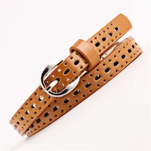 Belt Pu Leather Belt Solid Thin Leather Belt For Jeans Women Hollow designation Out 