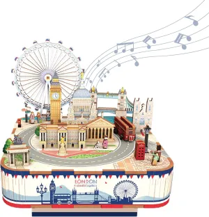 Birthday Gift (London Music Box) Tonecheer Wooden Music Box Puzzle for Adults,DIY Rotating Music Box Kit 3D Creative Musical Puzzle Crafts Model Building nor scratch Kits Desk Decor for Teens Kids 
