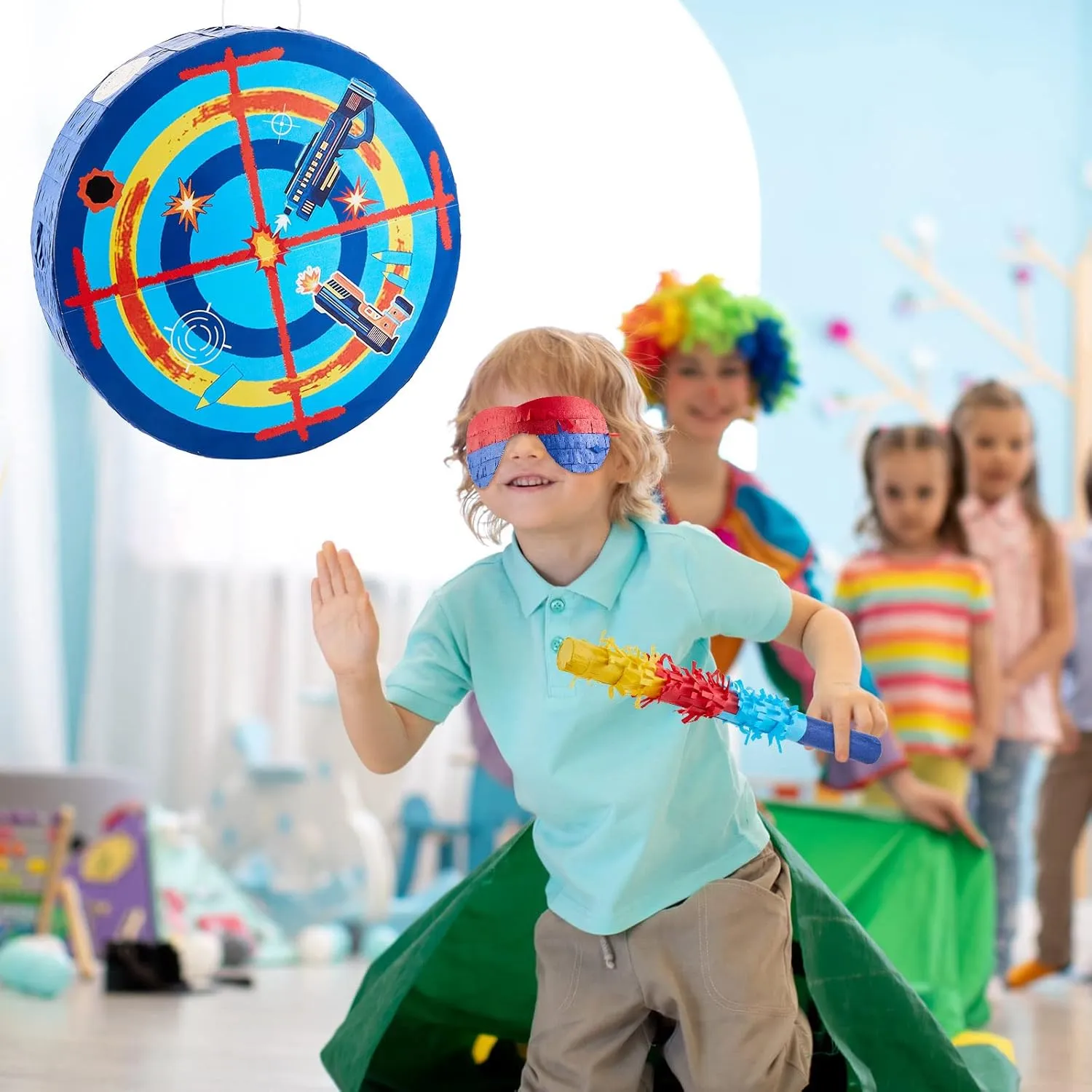 Birthday Parties$ Kids Carnival$ Holiday Lewtemi 13.3 Inch Shooting Targets Pi?ata Dart Theme Battle Pi?ata Set cavendish spatial with Blindfold$ Stick and Confetti Birthday Boy Decorations for Gun 