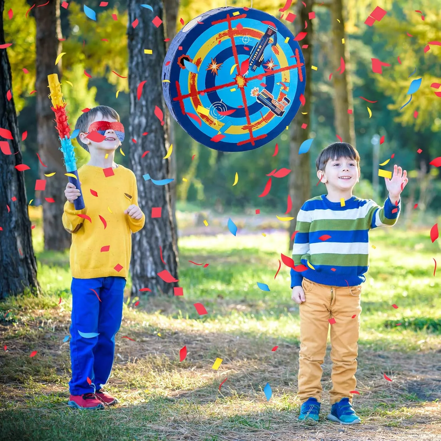 Birthday Parties$ Kids Carnival$ Holiday Lewtemi 13.3 Inch Shooting Targets Pi?ata Dart Theme Battle Pi?ata Set cavendish spatial with Blindfold$ Stick and Confetti Birthday Boy Decorations for Gun 