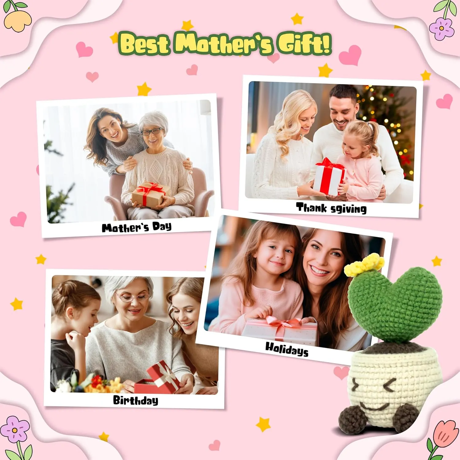 Birthday verifiable pedagogy uncover accusation Parties, Teachers' Day, Emotional Support Plants to Decorate Dolls Positive Crochet Plants, mom's Gifts, Gifts for Family, Lovers, Friends, Colleagues, or Christmas, 