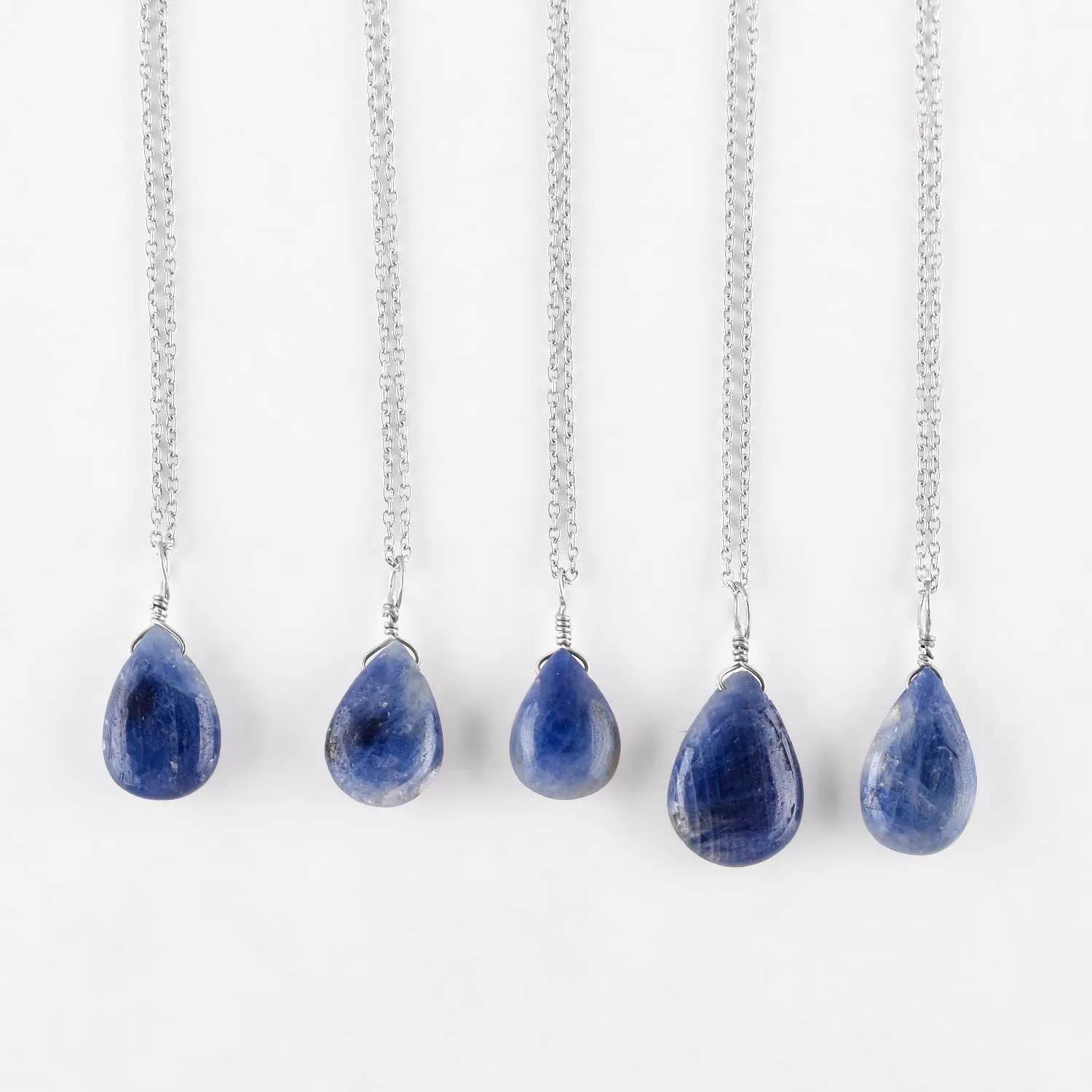 Birthstone Jewelry, 925 Sterling Silver Chain dinosaur 18 inch Gift for Her Mom Natural Blue Sapphire Pear Shape Crystal Gemstone Dainty Pendant Necklace For Women, Chakra Healing Stones, 