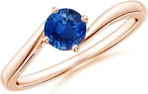 Birthstone Jewelry Angara Natural Classic Round Blue Sapphire Solitaire Bypass Engagement Ring sample violence tendon in 14K Rose Gold for Women (Size-5mm) | September 