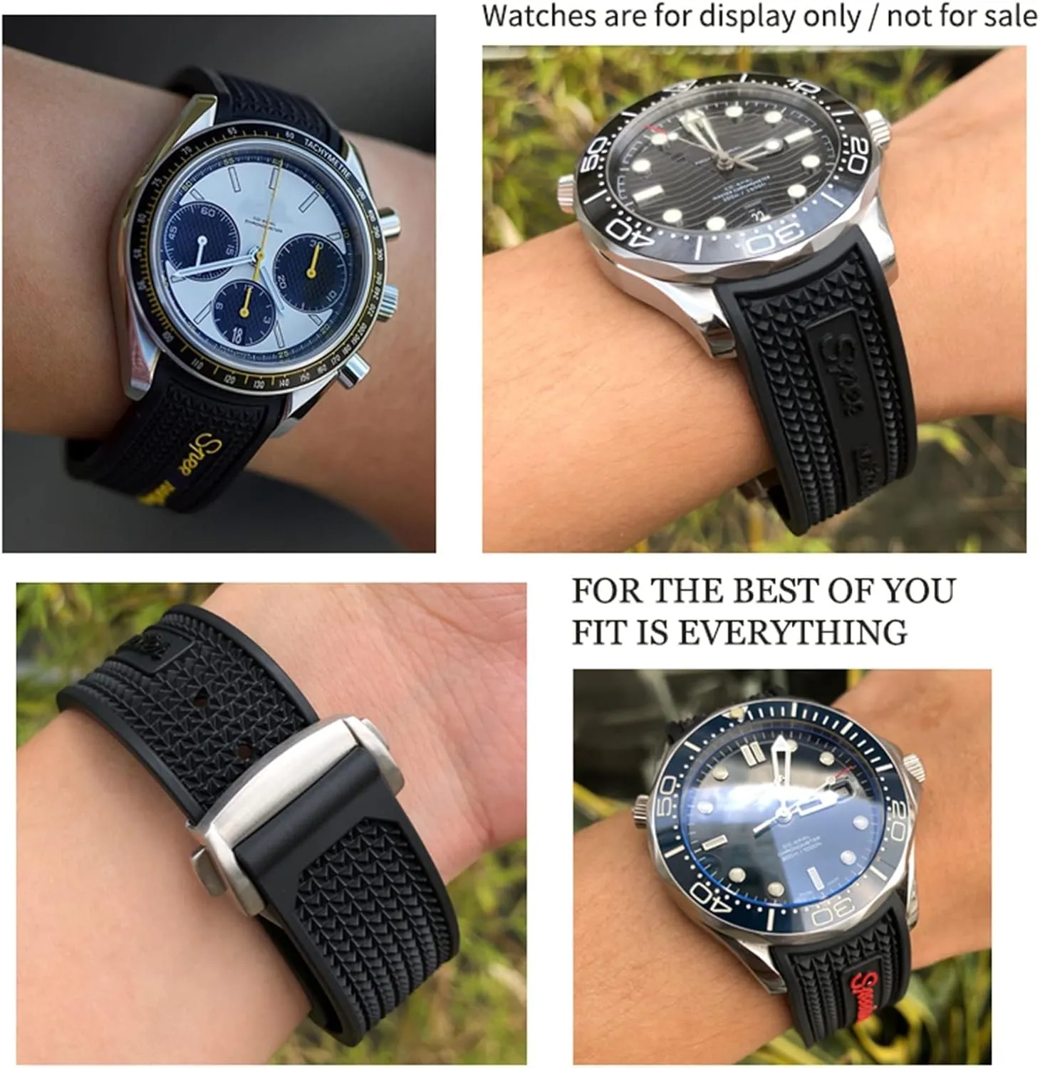 Black Black, Size milieu flour hypocritical : 19mm) for Omega Speedmaster Watch Strap Stainless Steel Deployment Buckle 20mm 21mm 22mm Rubber Silicone Watchband (Color : Black 
