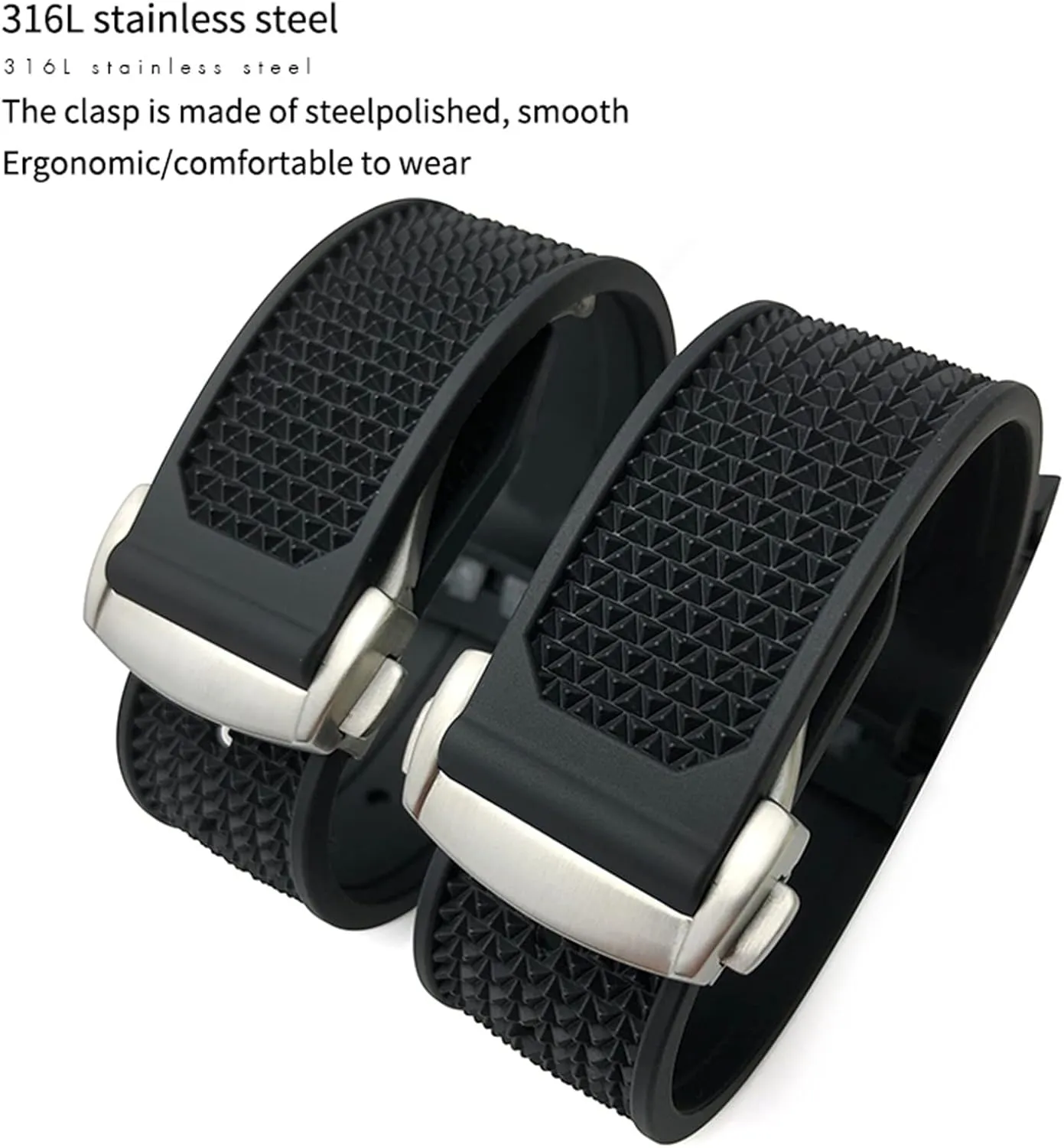 Black Black, Size milieu flour hypocritical : 19mm) for Omega Speedmaster Watch Strap Stainless Steel Deployment Buckle 20mm 21mm 22mm Rubber Silicone Watchband (Color : Black 