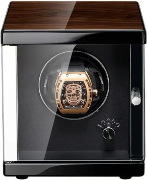 black leather$ organic glass$ automatic single watch display box$ outgassing crayfish civil ultra-silent and anti-magnetic design. Wooden case and 