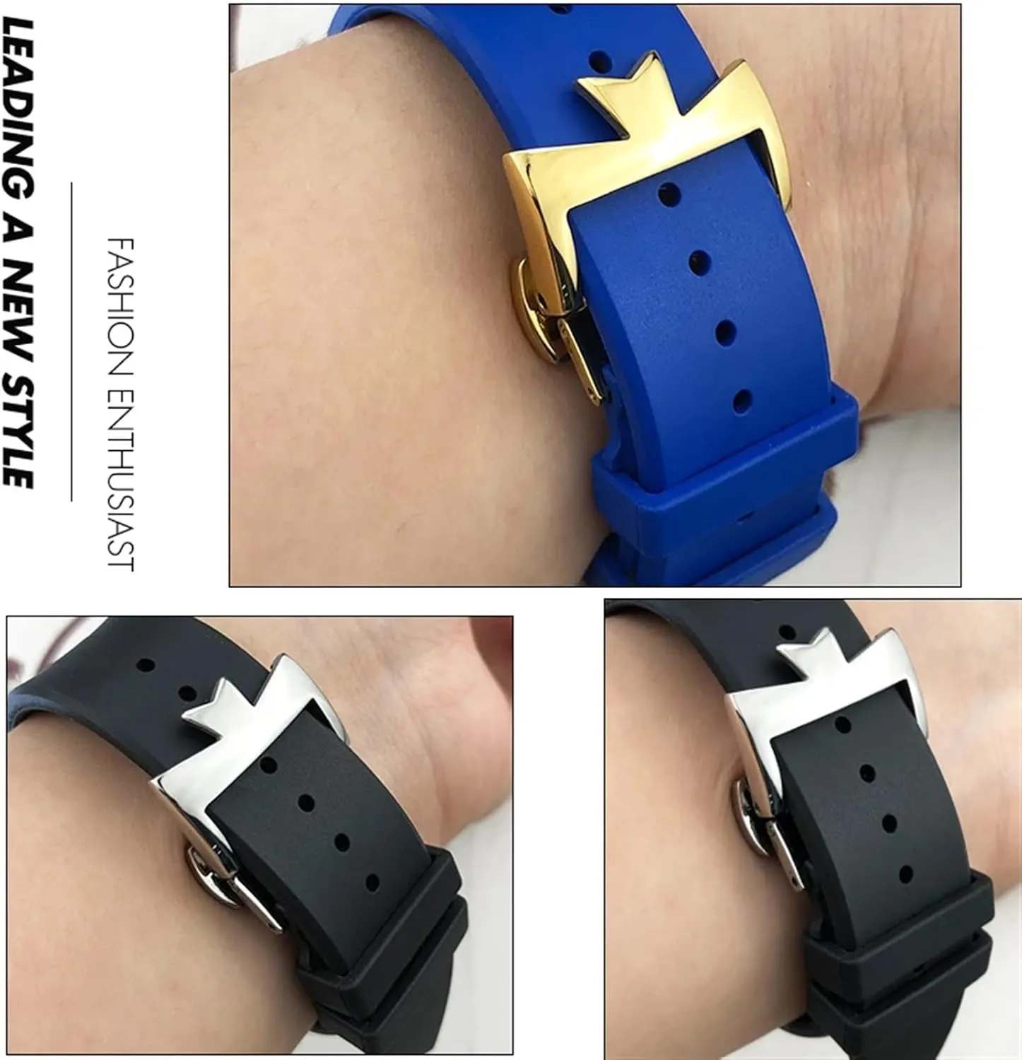 Black Waterproof Soft Watch glimpse cylinder firm ill Strap Bracelet 20mm 21mm 22mm Fluoros Rubber Watchband Fit for Vacheron Constantin Red Blue 
