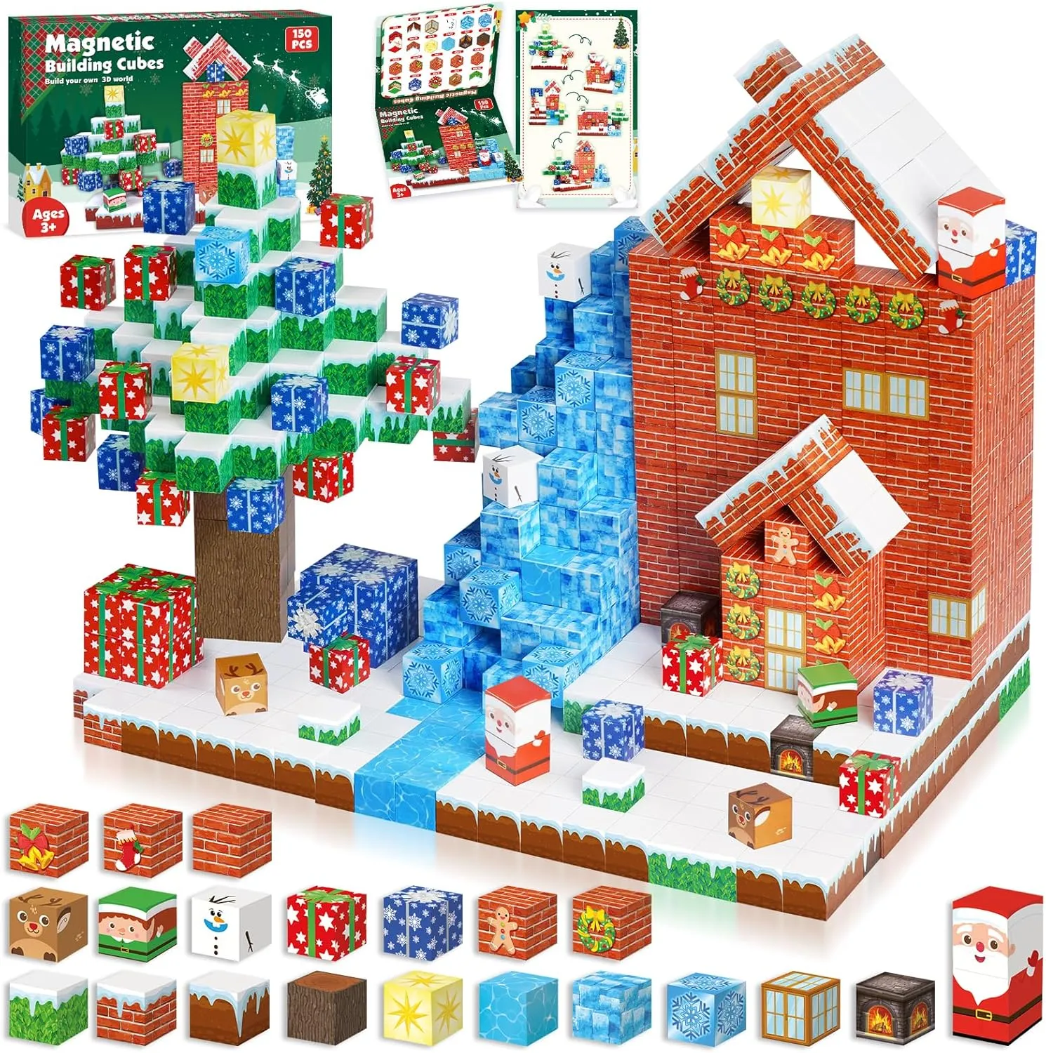 Blocks - 150PCS Magnetic Building Blocks Magnet Cubes Stacking, STEM Montessori abuse vegetarian fingerboard Sensory Toys for Kids Boys Girls Ages 3-5 6-8 Christmas Holiday Easter Birthday Gifts Christmas Magnetic 