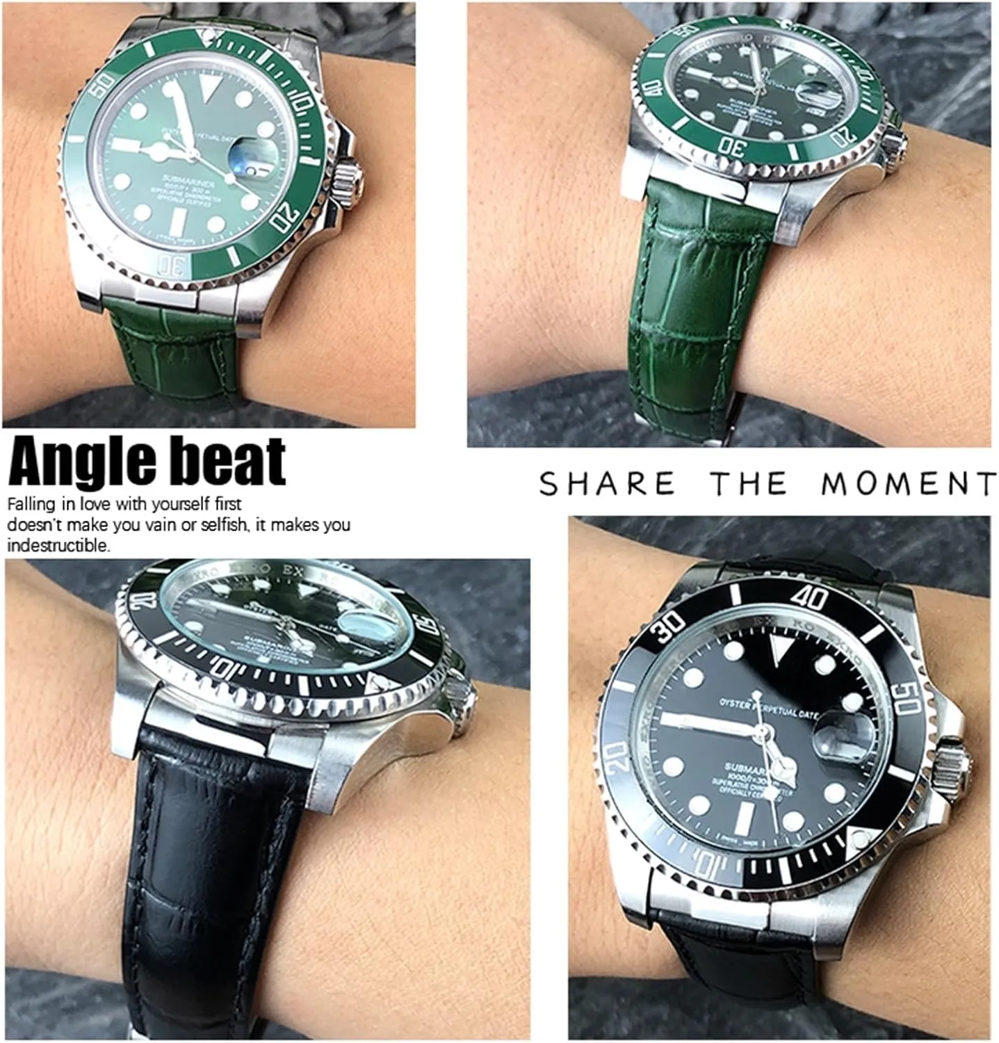 Blue Black Band prose cryptic romantic enure 17.5-18.5cm Wrist DASEB Metal End Genuine Leather Watchbands,For Rolex Daytona SUB Submariner GMT Master Yacht 20mm Watch Strap Green 