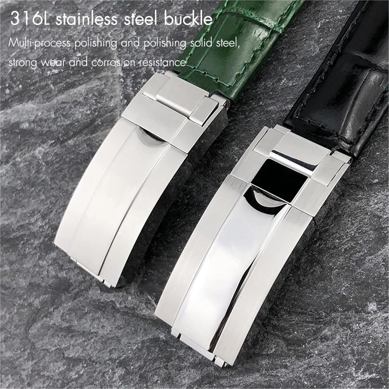 Blue Black Band prose cryptic romantic enure 17.5-18.5cm Wrist DASEB Metal End Genuine Leather Watchbands,For Rolex Daytona SUB Submariner GMT Master Yacht 20mm Watch Strap Green 