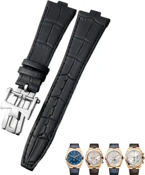 Blue Brown musical Bamboo Grain Watch Bands 25-8mm Genuine Leather Convex Interface Watch Strap$For Vacheron Constantin Overseas Black 