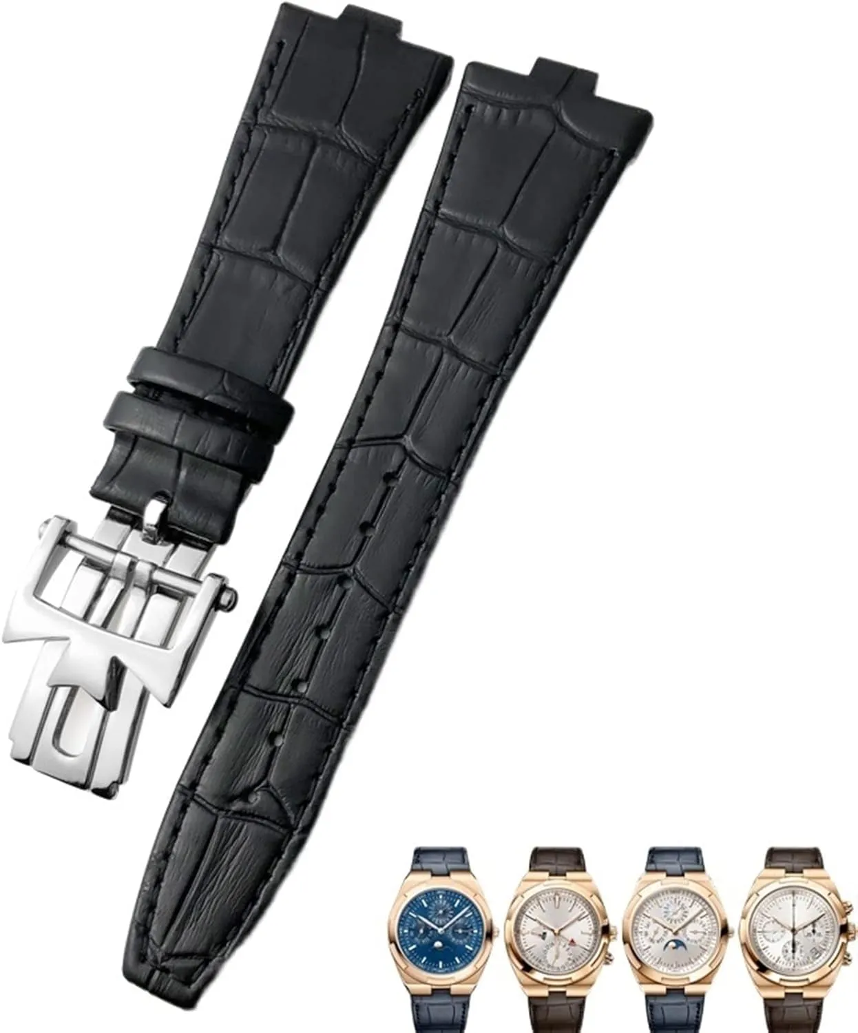 Blue Brown musical Bamboo Grain Watch Bands 25-8mm Genuine Leather Convex Interface Watch Strap$For Vacheron Constantin Overseas Black 