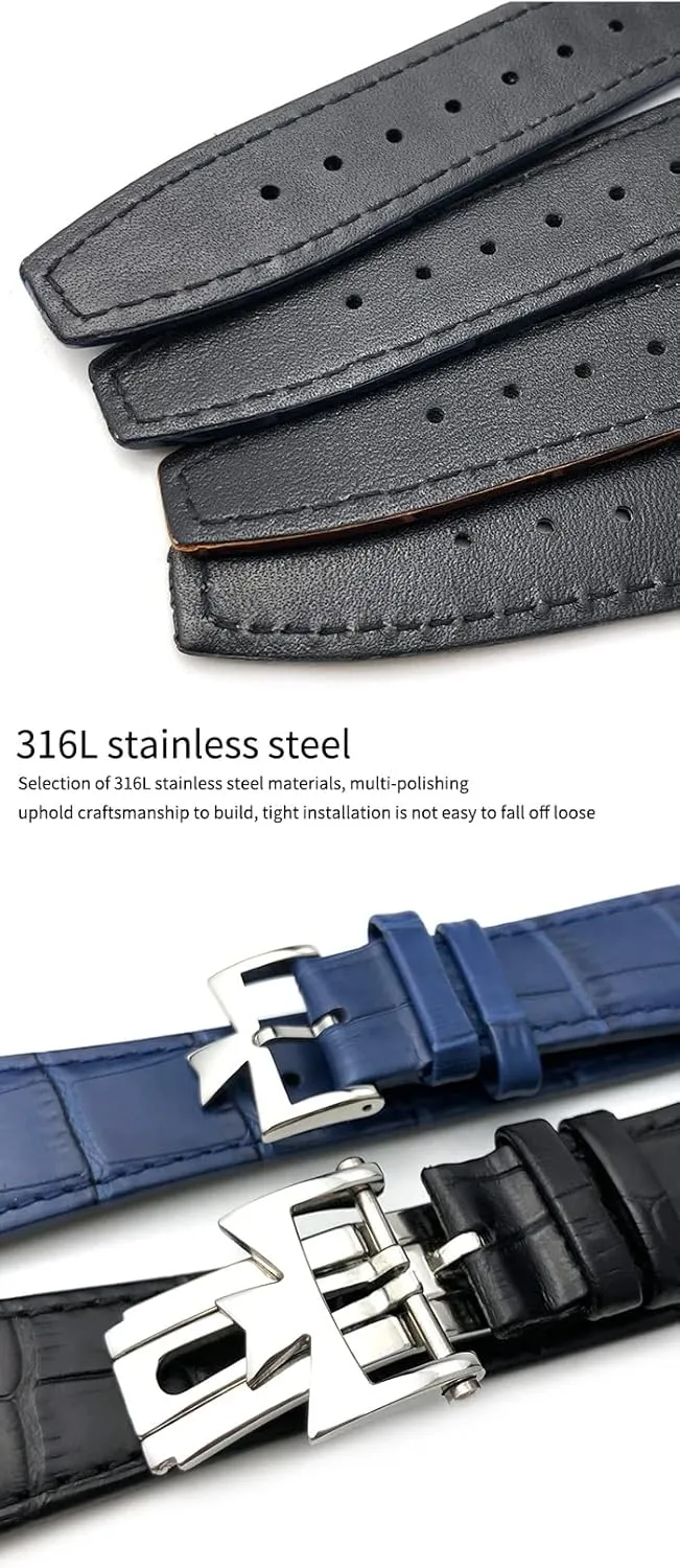 Blue Brown musical Bamboo Grain Watch Bands 25-8mm Genuine Leather Convex Interface Watch Strap$For Vacheron Constantin Overseas Black 