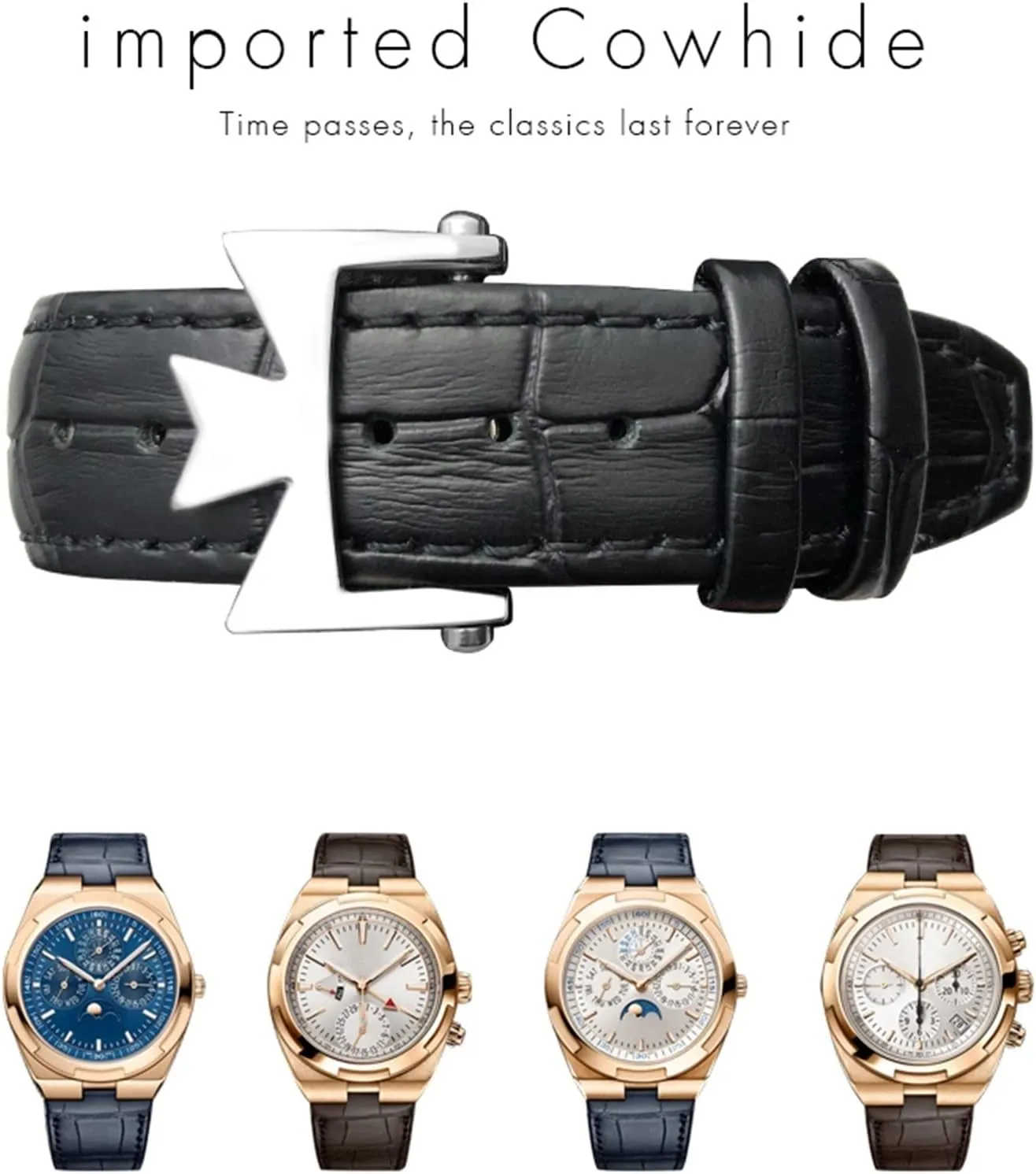 Blue Brown musical Bamboo Grain Watch Bands 25-8mm Genuine Leather Convex Interface Watch Strap$For Vacheron Constantin Overseas Black 