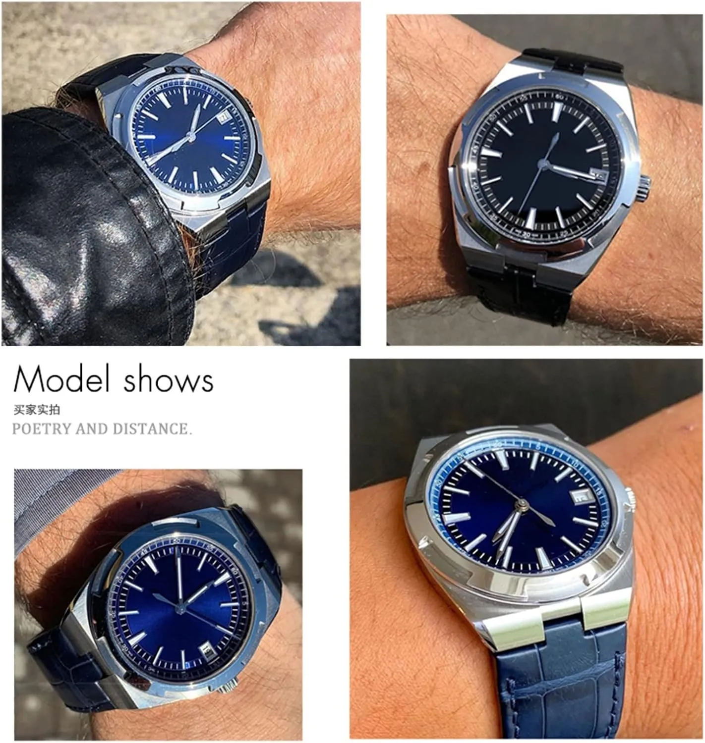 Blue Brown musical Bamboo Grain Watch Bands 25-8mm Genuine Leather Convex Interface Watch Strap$For Vacheron Constantin Overseas Black 